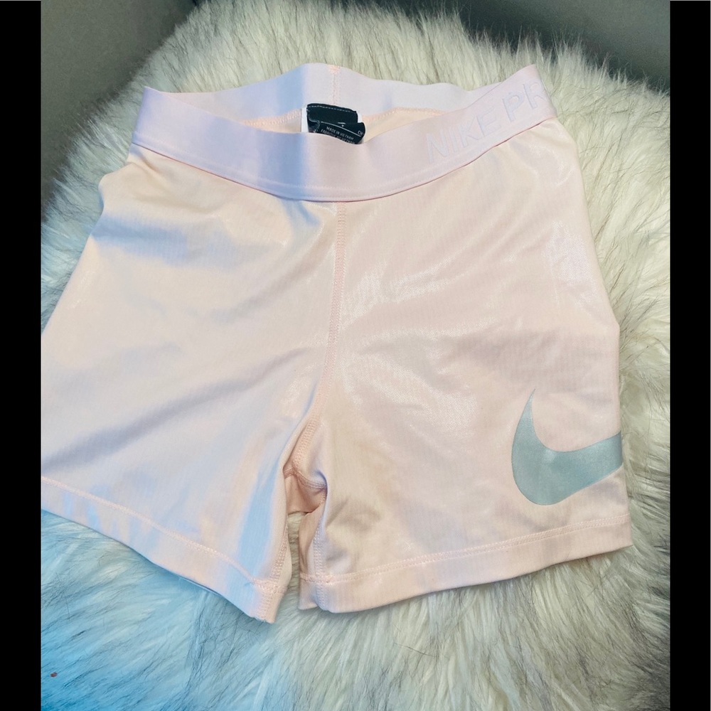 Nike tight shiny blush pink shorts, size small